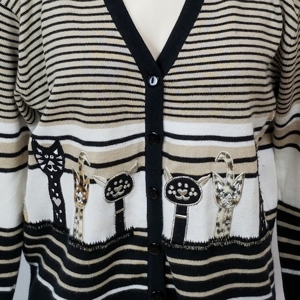 VINTAGE knit Kitten / cat lady Cardigan sweater - Picture 3 of 8